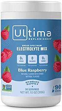 Ultima Replenisher Electrolyte Hydration Drink Mix, Blue Raspberry Flavor 90 Serving Canister - Sugar Free, 0 Calories, 0 Carbs - Gluten-Free, Keto, Non-GMO, Vegan, with Magnesium, Potassium, Calcium