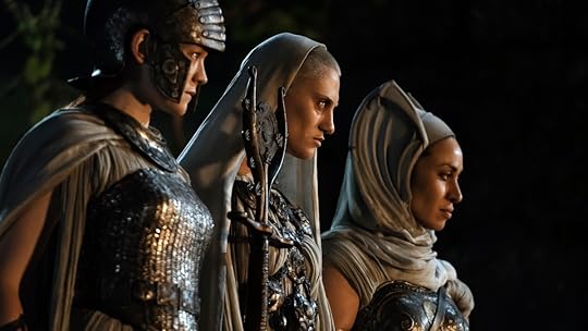 The three mystics in white cloaks at night haunt the Harfoots on The Rings of Power