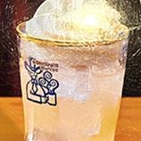 Japanese soda topped with soft serve ice cream white peach flavor