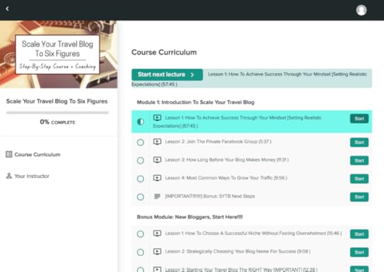 scale your travel blog review course curriculum page