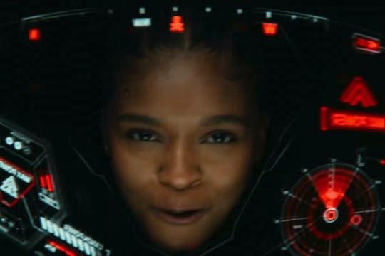 image of ironheart's face in the middle of her suit's helmet display black panther wakanda forever