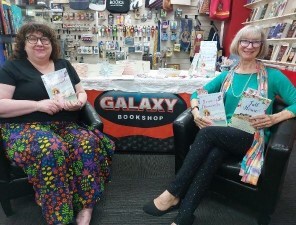 Pamela Hart from the Australian Writers' Centre with feel-good fiction author Amber Jakeman at the launch of the House of Hearts series at Galaxy Bookshop.