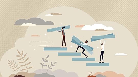 cartoon drawing of employees building a career ladder or career lattice