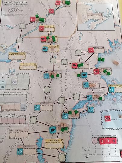 Map at end of fifth turn, blue Revolutionary counters cover most of the map but Red British are amassing in the north.