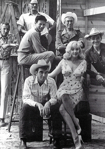 John Huston on the set of The Misfits (1961), Montgomery Clift, Marilyn Monroe, Clark Gable, Eli Wallach, Arthur Miller