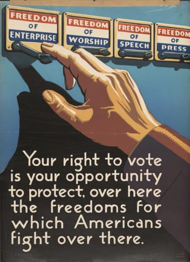 Poster shows the hand and arm of a man reaching to press the lever under 