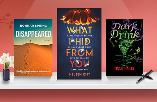 covers of three must-read books on shelf pink background