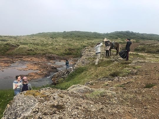 This is one of my favorite photos of the trip. Trillian Took it. It's just got everything going on at once. I'm photographing a sweater, Arwin's holding lights, Joan's talking, everybody is wearing a lopi.