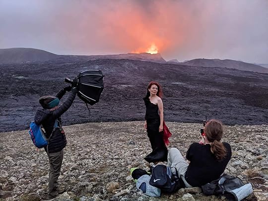 Photographing at the volcano. Lights by Arwin Thomasson, photo by Alon Abramson. 