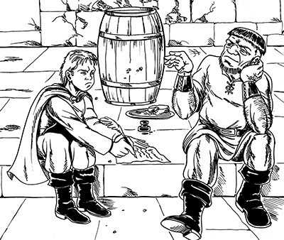 close up of an illustration from The Eldridge Conspiracy by Don M. Winn showing Reggie trying to write with difficulty while a bully throws smelly cheese at him