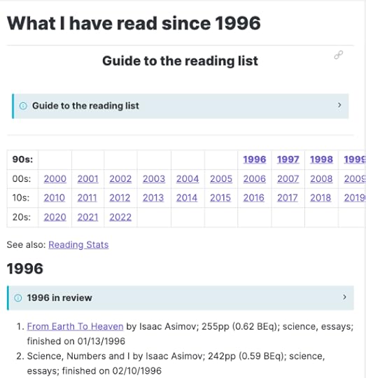 a screenshot of my new reading list site