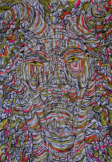 Mauvais jour, acrylic sur canevas, peinture d'un monstre qui crie