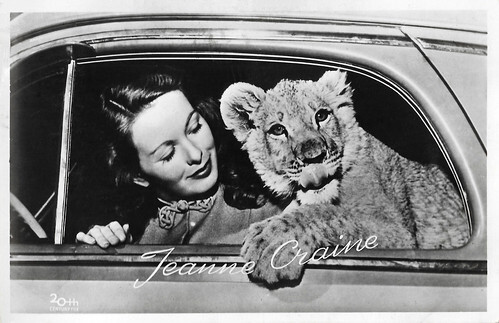 Jeanne Crain and her pet lion, Shah-Shah
