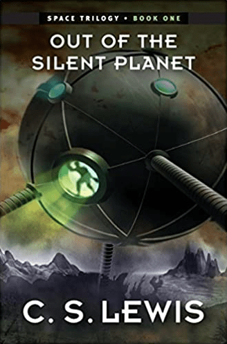 Win an eBook of Out of the Silent Planet. This image shows the cover of the book with a spherical spaceship that has landed on an alien planet. A man stands silhouetted in the ship's doorway.