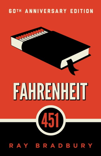 Fahrenheit-451Cover showing a black book on a red background. The book slides out at the top like a box of matches.