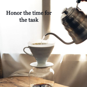 Pouring coffee over a filter, with word 