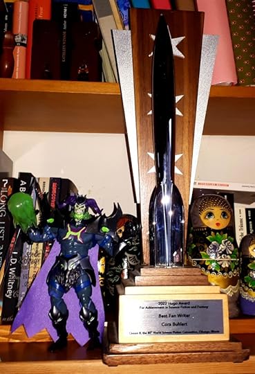 Skelegod with 2022 Hugo Award trophy