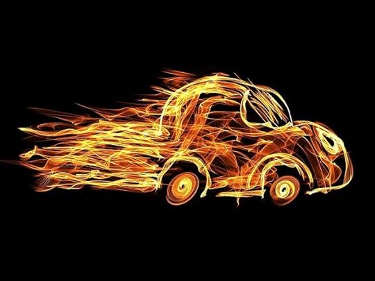 drawing of a car engulfed in flames