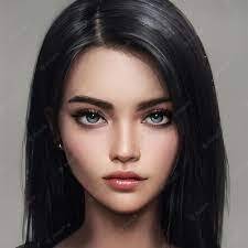 Premium Photo | Beautiful portrait brunette woman black hair beauty black dyed hair girl closeup of face beautiful makeup illustration