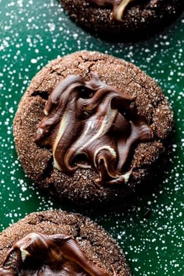 close-up photo of melted Andes mint frosted chocolate cookie.