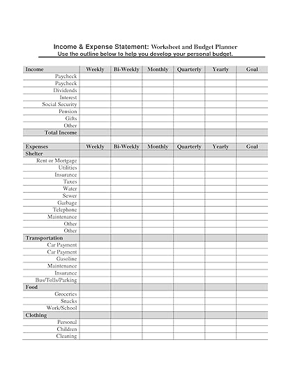 Simple Budget Worksheet Money Under 30