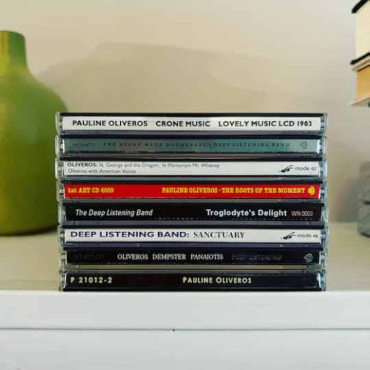 This is a stack of CDs that all feature Pauline Oliveros