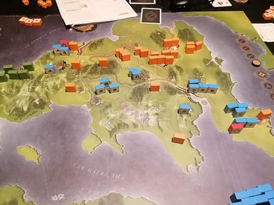 Angled picture showing the blue royalist blocks and most of the game map