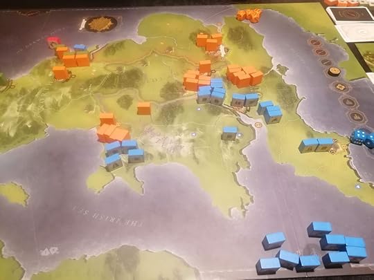 Game map covered in blocks from both sides, but mostly orange parliamentarian ones