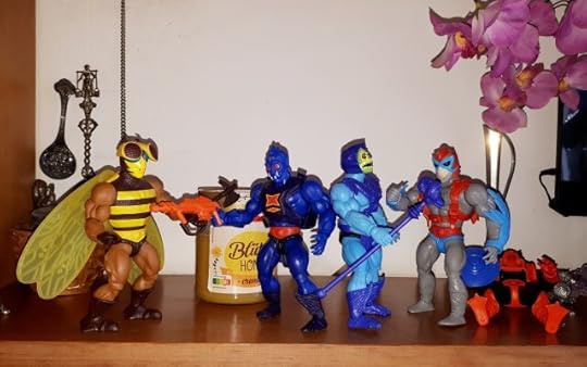 Stinkor is down, Buzz-Off fights Webstor and Stratos fights Skeletor.