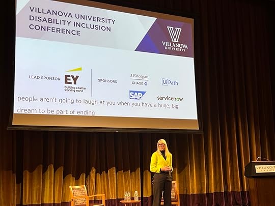 Caroline Casey onstage Villanova university disability inclusion conference December 2022