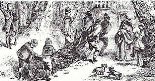 19th Century illustration ���Bringing in the Yule log���