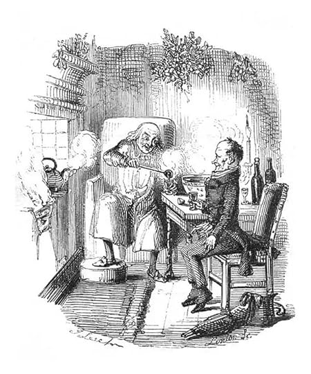 Scrooge and Bob Cratchit celebrating Christmas - the last John Leech original illustration