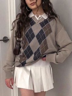 This contains an image of: Preppy Style Argyle Sweater