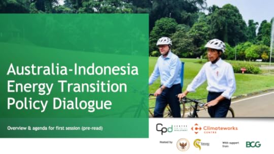 Cover of a slide deck featuring Anthony Albanese and Joko Widodo riding bikes