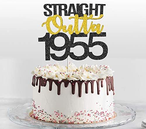 Amazon.com: Black Golden Glitter Straight Outta 1955 Cake Topper, Happy 67th Cake Decoration, Adult 67th Birthday / Anniversary / Vow Renewal Party Supplies for Women or Men - Double Color : Grocery & Gourmet Food