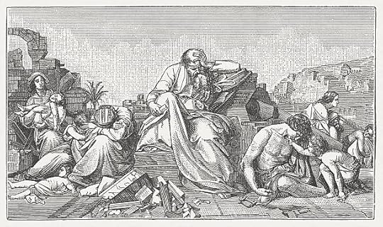 ilustraciones, imágenes clip art, dibujos animados e iconos de stock de jeremia sentado en la sombra de las ruinas de jerusalén, publicación 1881 - jeremiah
