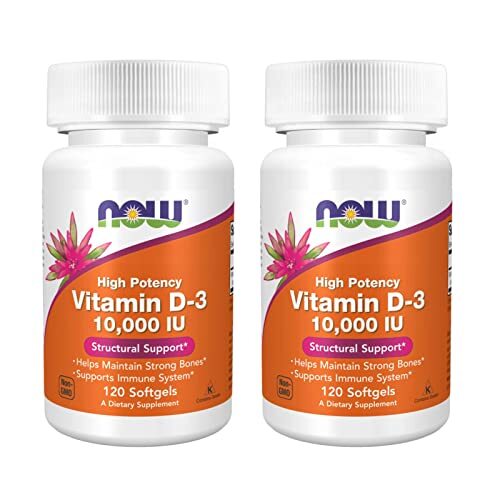 Now Foods High Potency Vitamin D-3, 10,000 IU, 120 Softgels, 2 Pack, NOW Foods