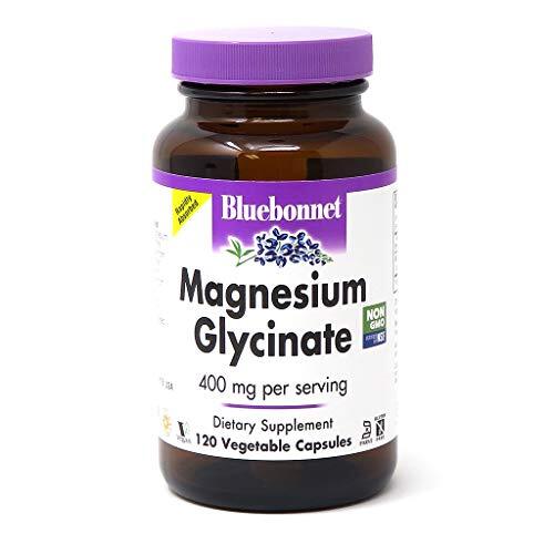 Bluebonnet Nutrition Magnesium Glycinate 400mg Maximum Absorption Mineral Complex Supports Energy Production & Enzyme Function - Non-GMO, Soy-Free, Gluten-Free - 120 Veggie Capsules
