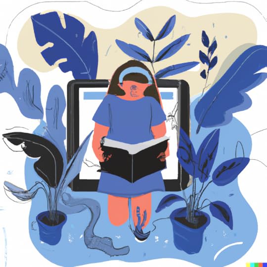 A botanical illustration of student learning being supported by technology created using DALLE