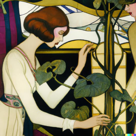 An art nouveau painting of a curious woman created on DALLE with the prompt: