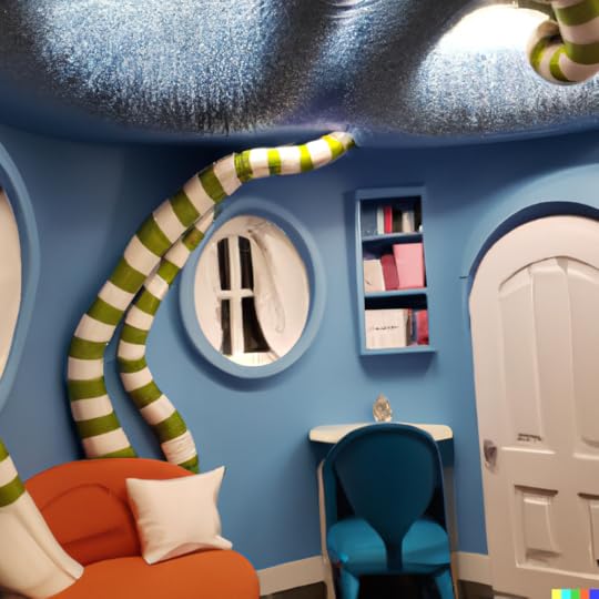 A room to foster curiosity designed by Dr. Seuss created using DALLE