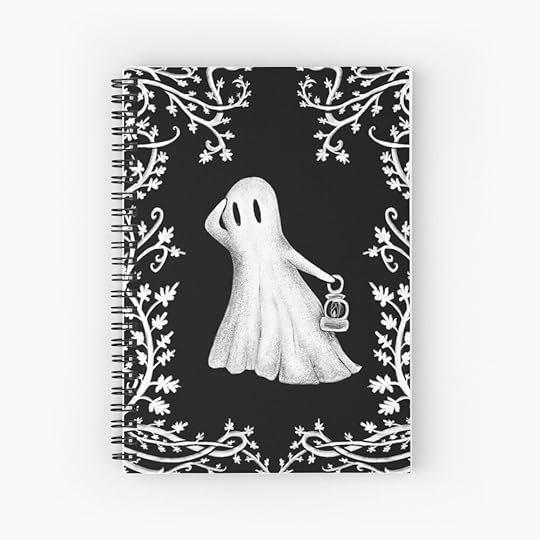 Spirlabound school or journal notebook featuring a cute ghost, vines, and a lantern, perfect for Halloween and all year around.