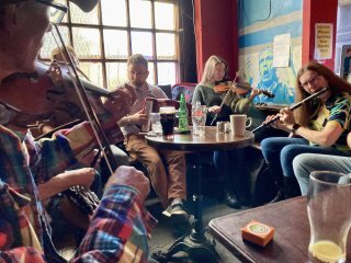 Playing in a session in Charlie���s, my old watering hole in Cork from my Art College days three decades ago.