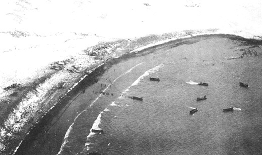 US troops landing at Constantine Harbor, Amchitka, Aleutians, 12 Jan 1943 (US Navy photo)