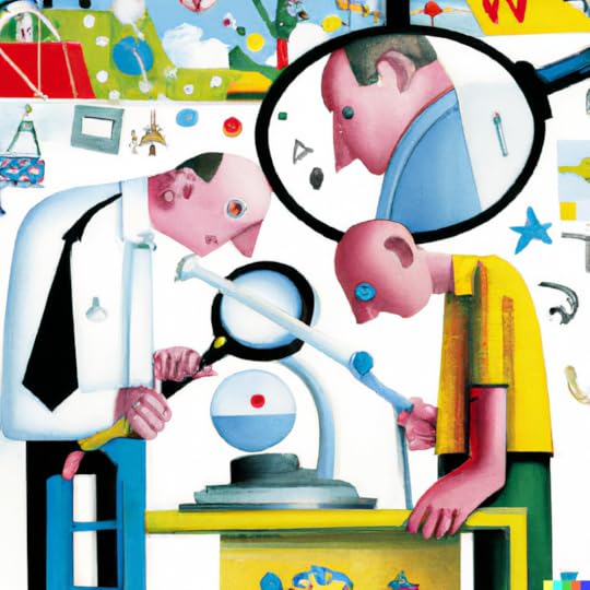 An illustration of curious minds at work by Alan Aldridge created using DALLE