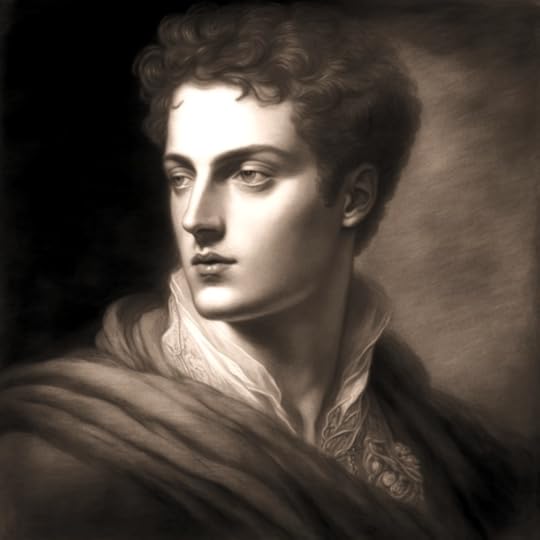 Sepia coloured pencil sketch of the romantic poet, Lord Byron.