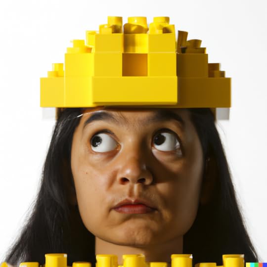 A curious worker built out of Legos created using DALL-E