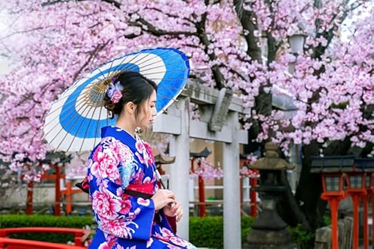 kimono girl spring japan bunga sakura musim semi