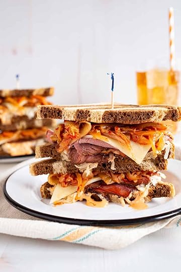 kimchi reuben sandwiches with tofu pastrami and regular pastrami
