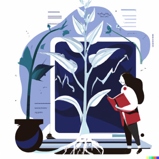A botanical illustration of student learning being supported by technology created using DALL-E